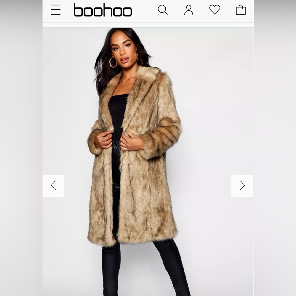 Boohoo Faux fur coat Tall womens size 2 NWT brown/cream